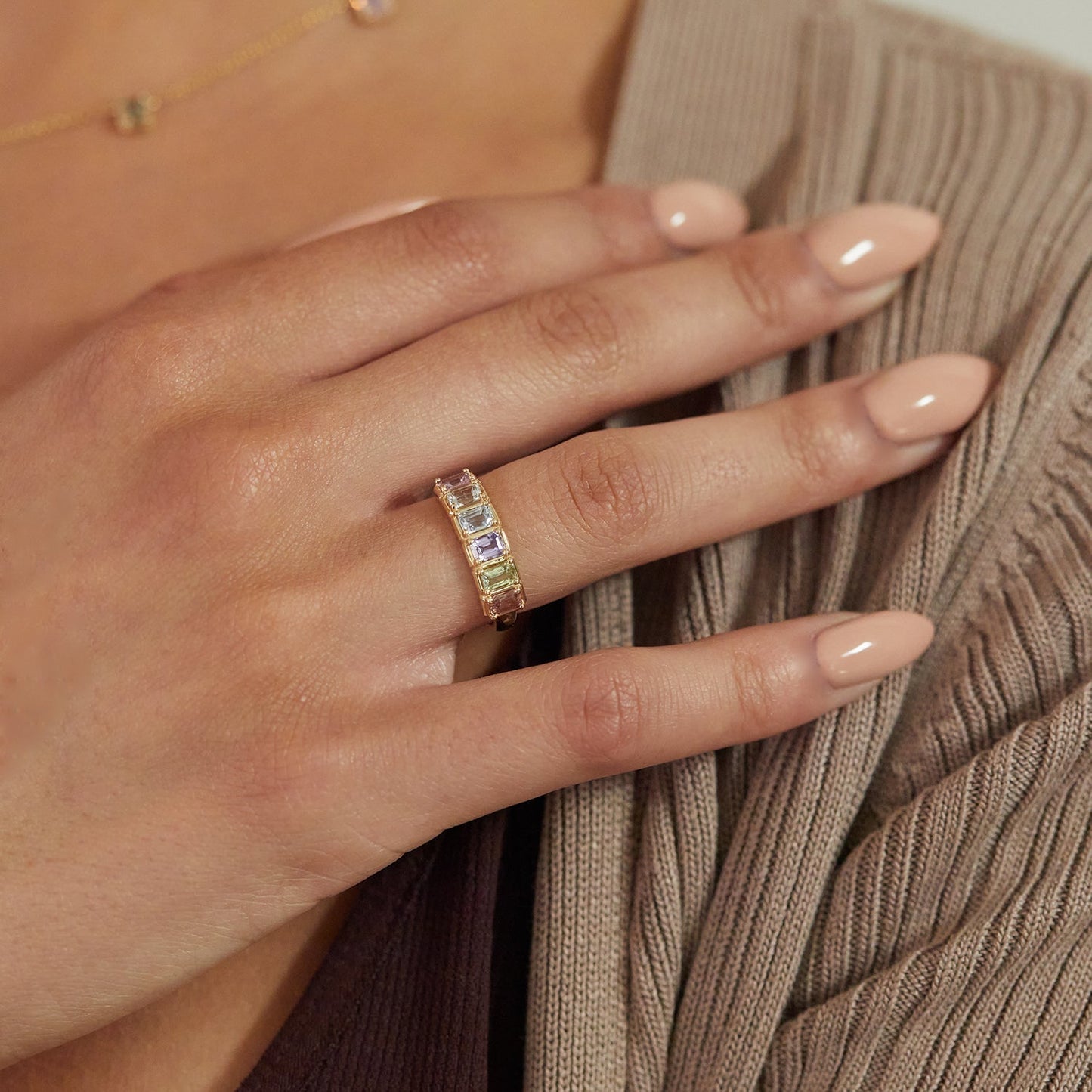 Emerald Cut Sapphire Half Eternity Band - Lotus Diamond