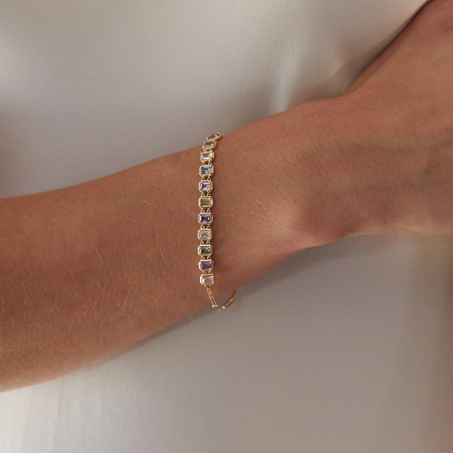 Emerald Cut Sapphire Paperclip Chain Bracelet - Lotus Diamond