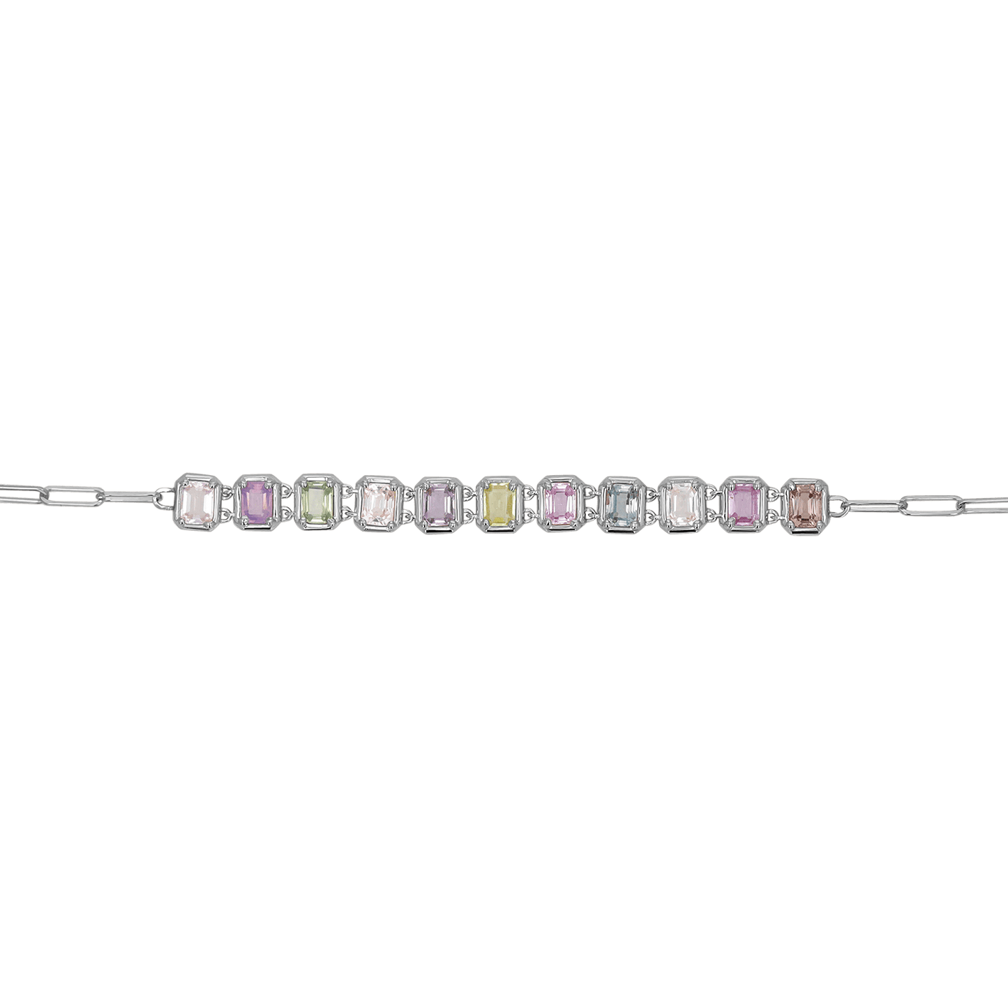 Emerald Cut Sapphire Paperclip Chain Bracelet - Lotus Diamond