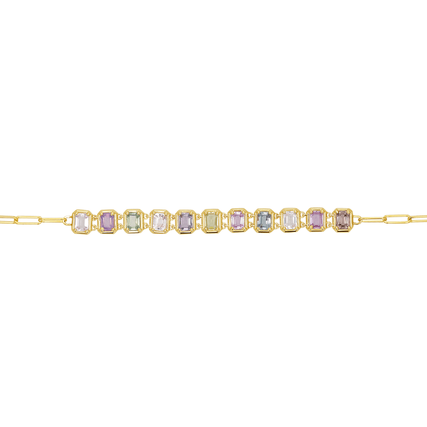 Emerald Cut Sapphire Paperclip Chain Bracelet - Lotus Diamond