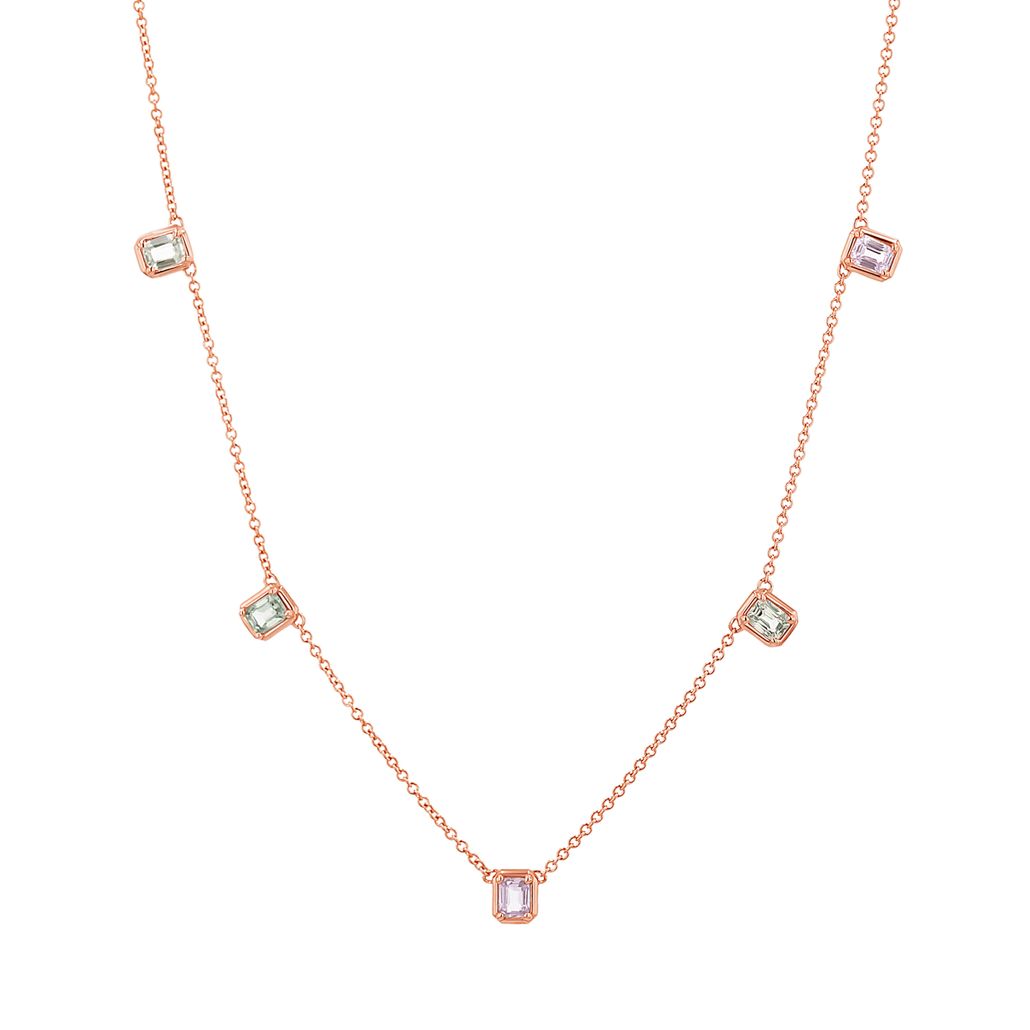 Emerald Cut Sapphire Station Necklace - Lotus Diamond