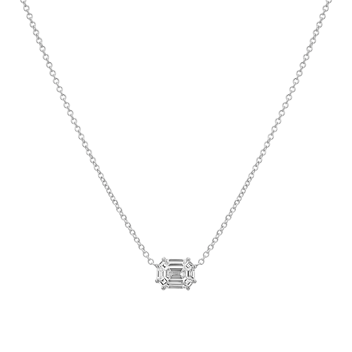 Emerald Shape Illusion Set Diamond Necklace - Lotus Diamond