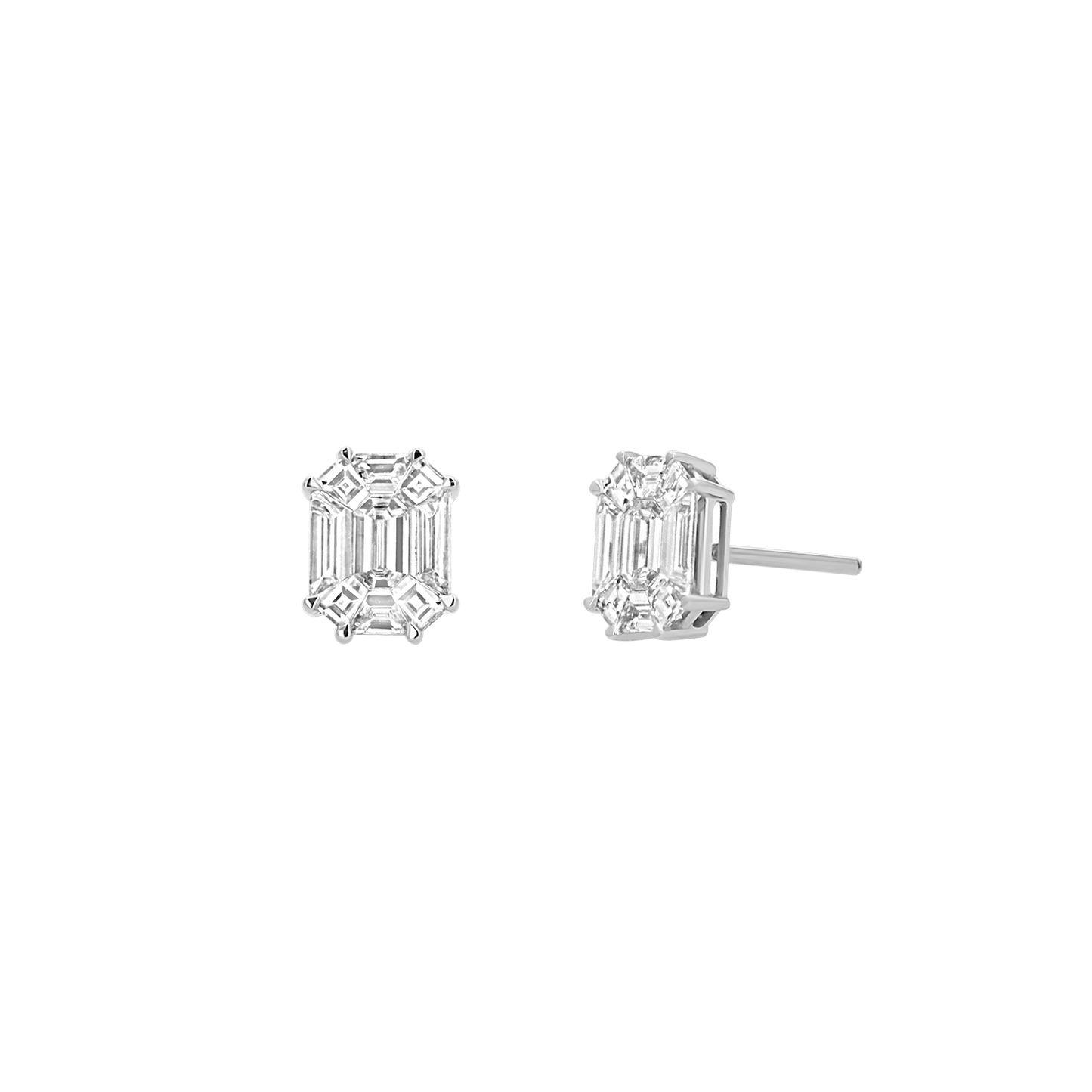 Emerald Shape Illusion Set Diamond Stud Earrings - Lotus Diamond