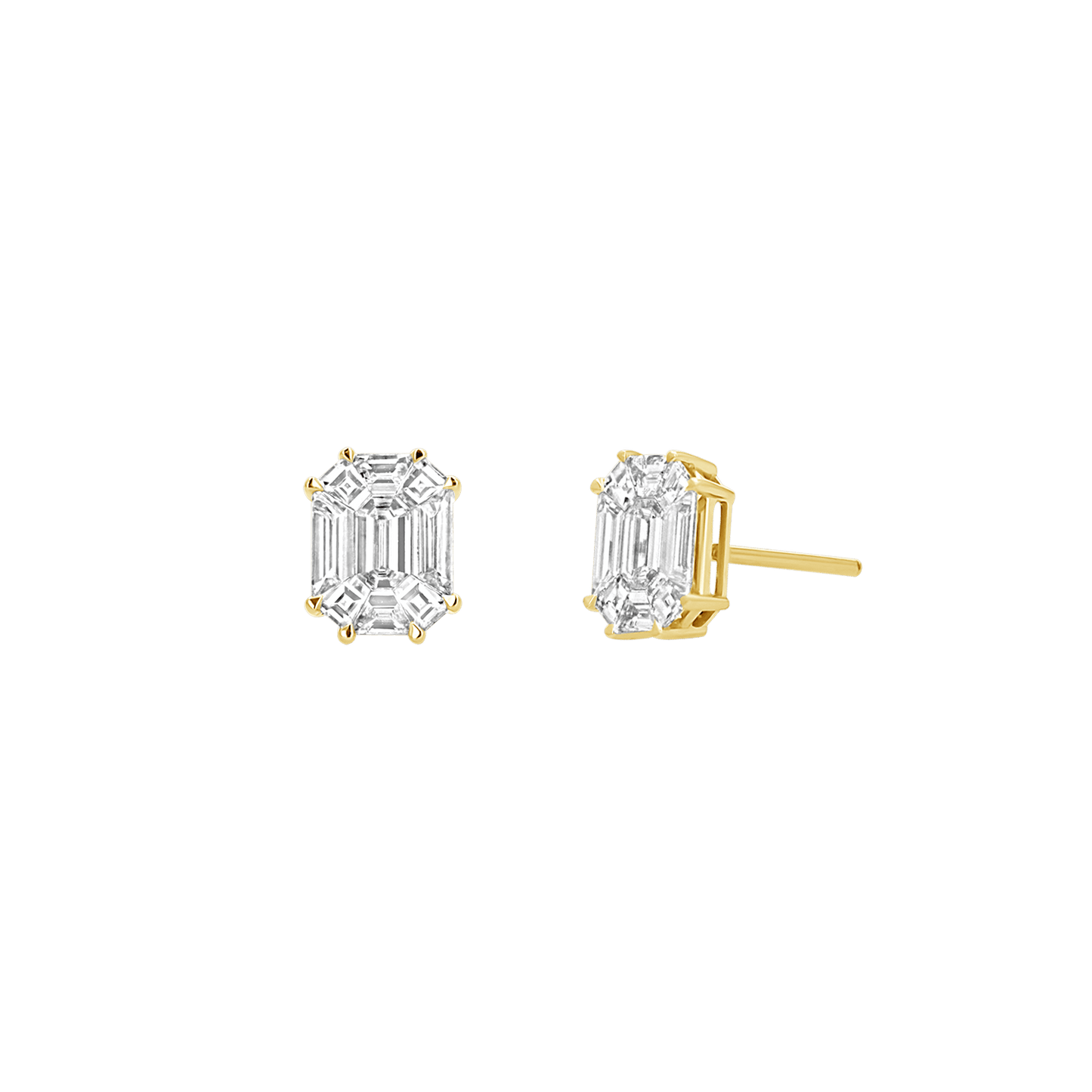 Emerald Shape Illusion Set Diamond Stud Earrings - Lotus Diamond