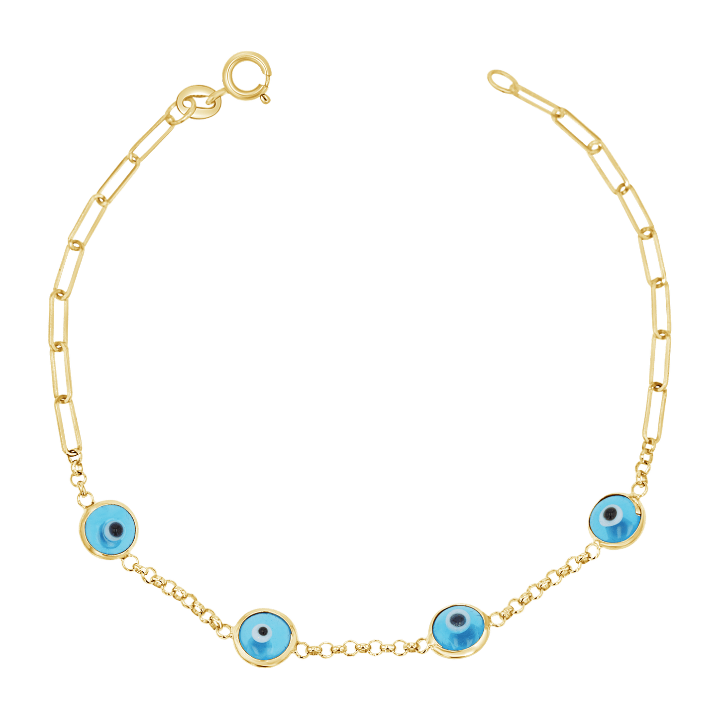 Enamel Evil Eye Paper Clip Bracelet - Lotus Diamond