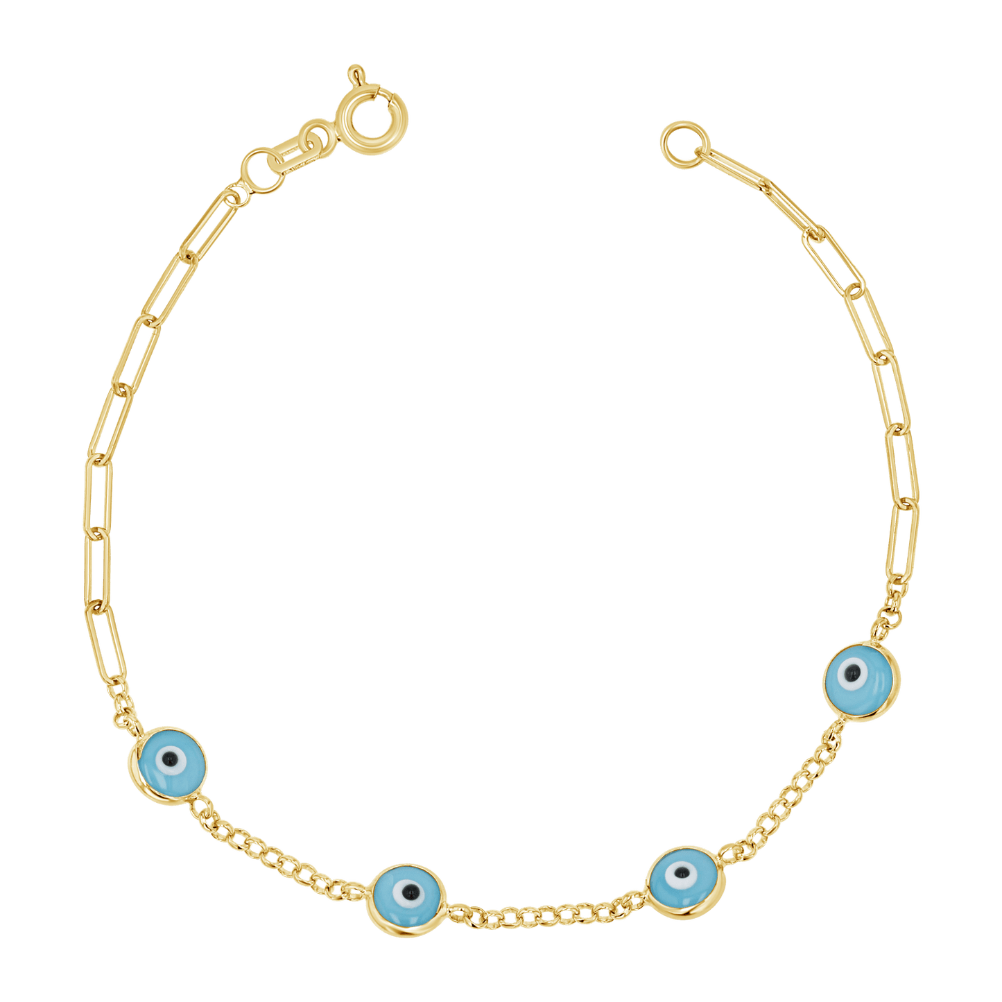 Enamel Evil Eye Paper Clip Bracelet - Lotus Diamond