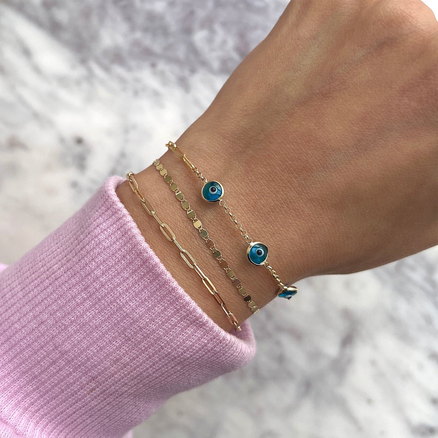 Enamel Evil Eye Paper Clip Bracelet - Lotus Diamond