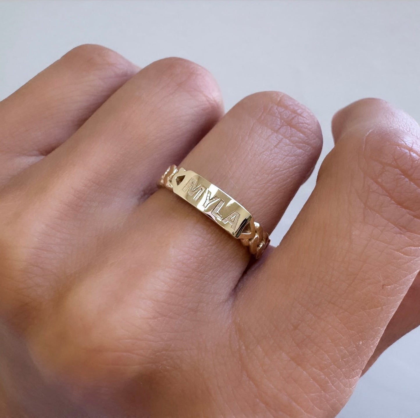 Engravable Cuban Link Ring - Lotus Diamond