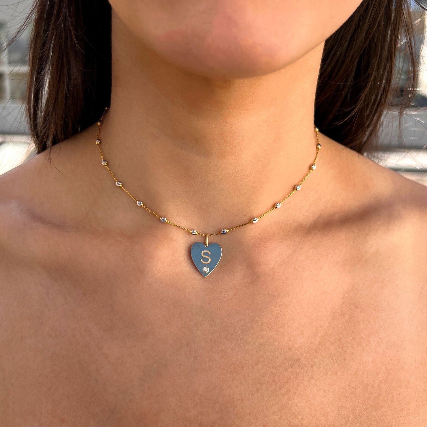 Engravable Diamond Initial Heart Charm - Lotus Diamond