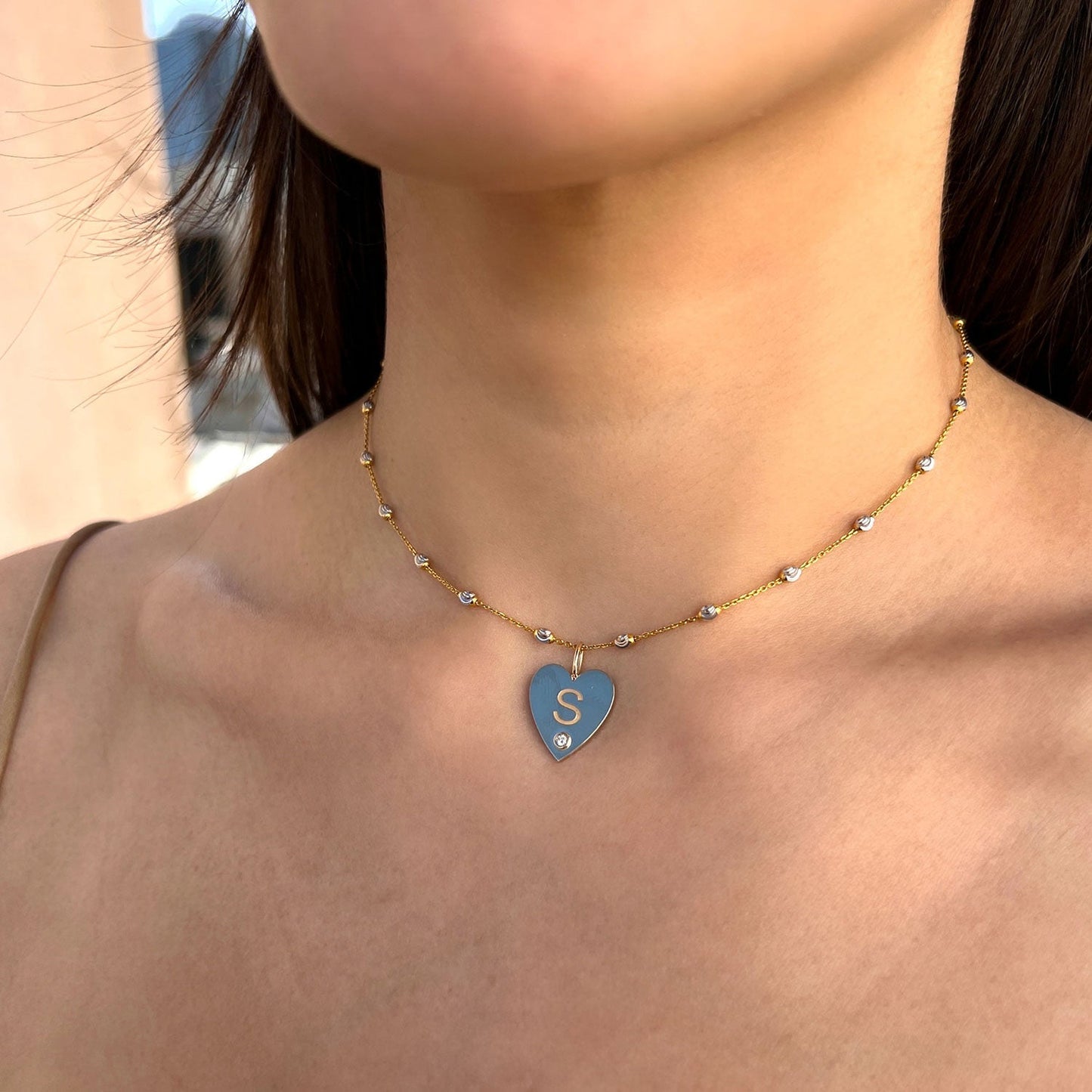 Engravable Diamond Initial Heart Charm - Lotus Diamond