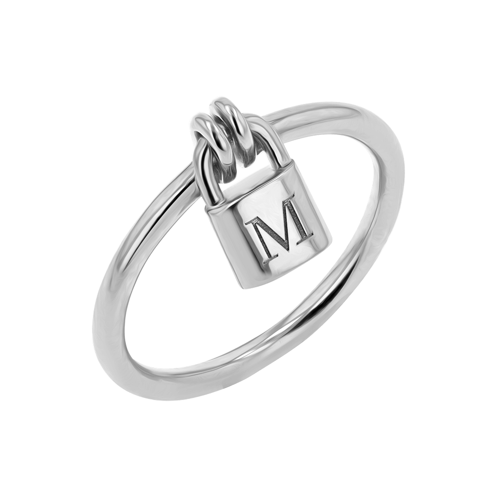 Engravable Initial Love Padlock Ring - Lotus Diamond
