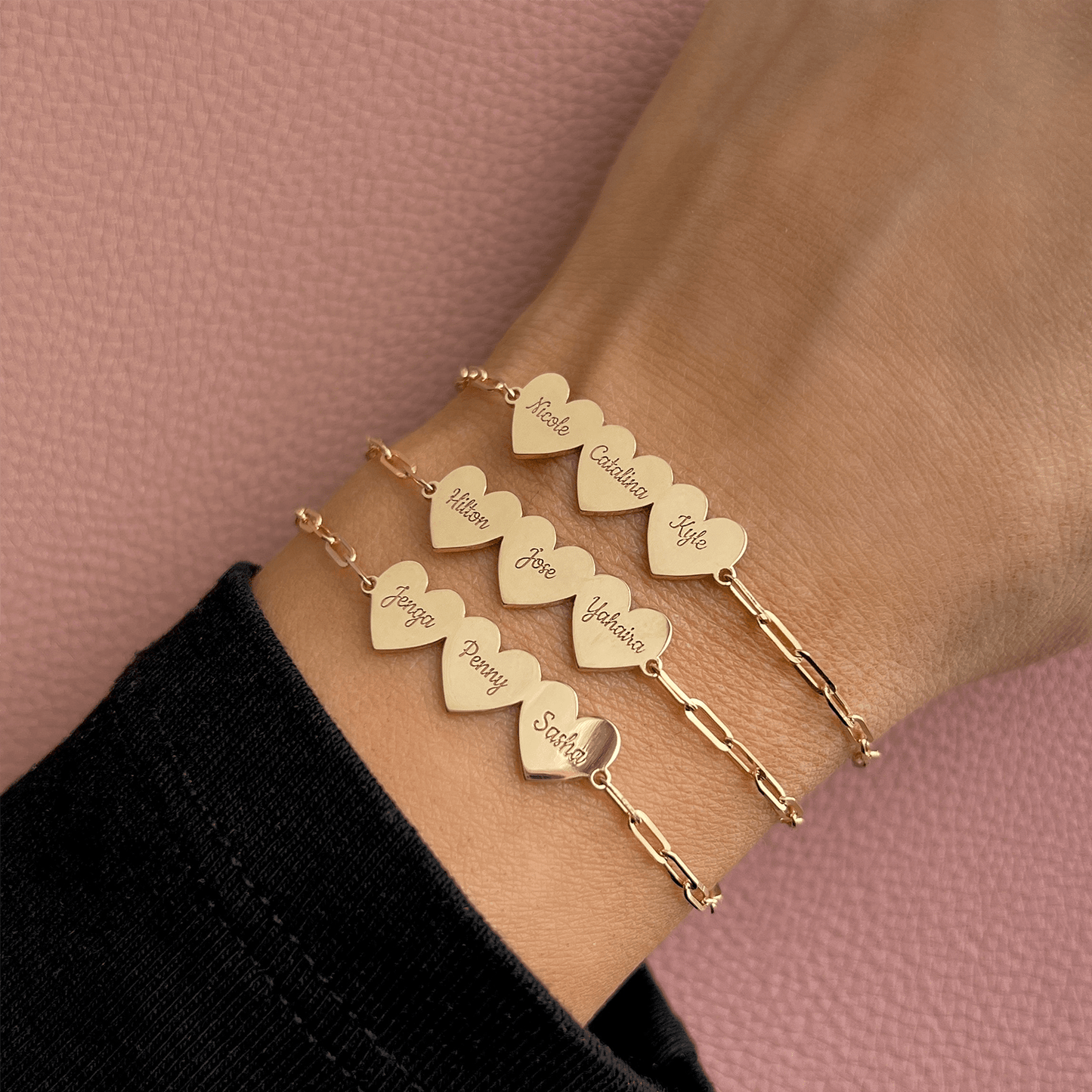 Engravable Multi Heart Paper Clip Bracelet - Lotus Diamond