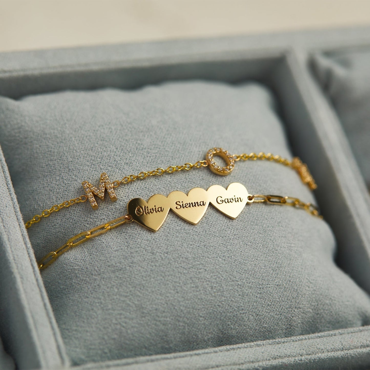 Engravable Multi Heart Paper Clip Bracelet - Lotus Diamond