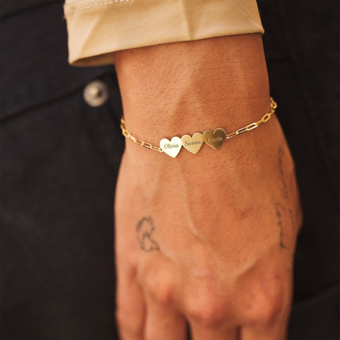 Engravable Multi Heart Paper Clip Bracelet - Lotus Diamond