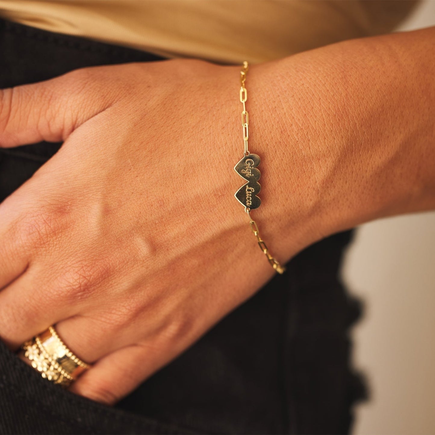 Engravable Multi Heart Paper Clip Bracelet - Lotus Diamond