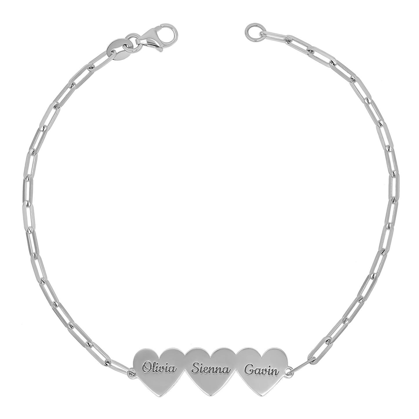 Engravable Multi Heart Paper Clip Bracelet - Lotus Diamond