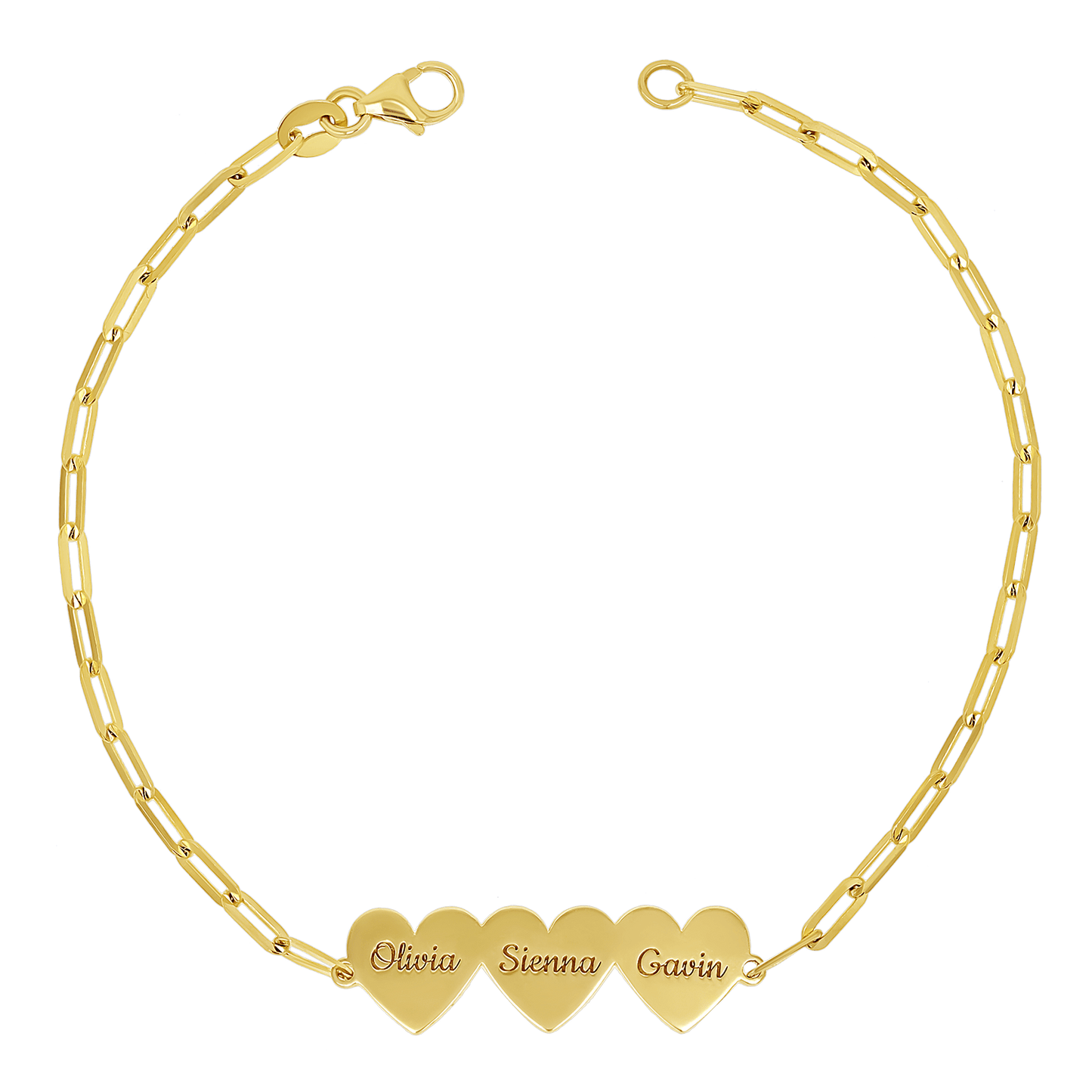 Engravable Multi Heart Paper Clip Bracelet - Lotus Diamond