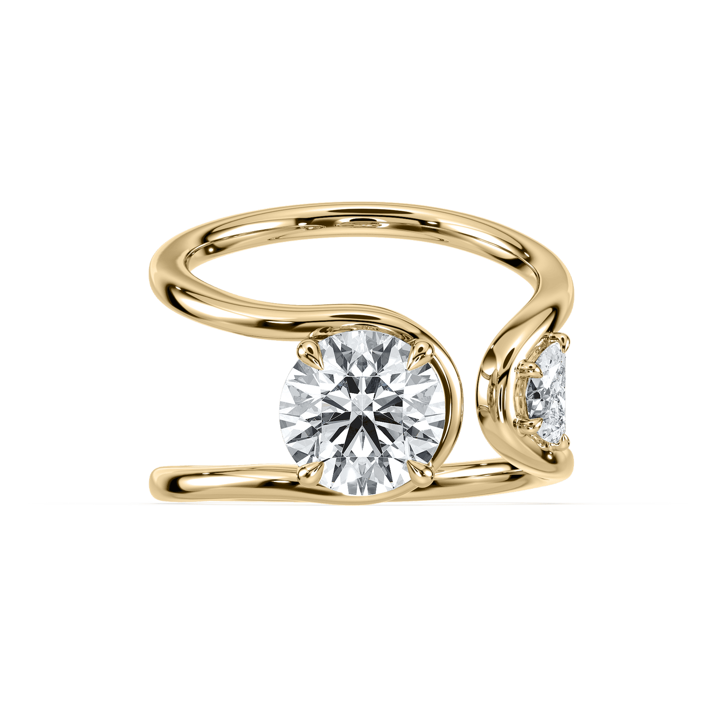 Ethereal 18K Yellow 4.01 CT Euro Round Lab Diamond Ring Size 7.0 - Lotus Diamond