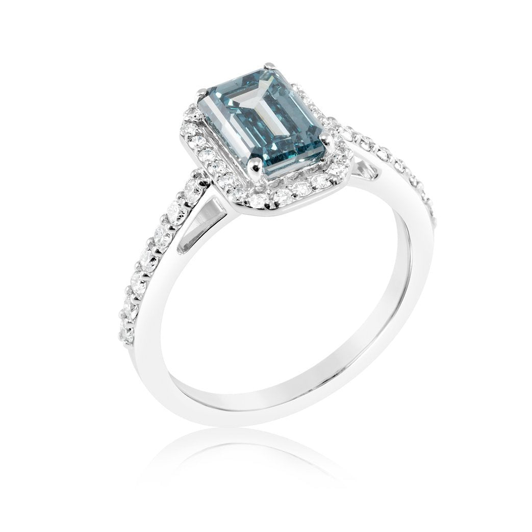 Fancy Blue Emerald Lab Grown Diamond Ring 1.89 ct - Lotus Diamond