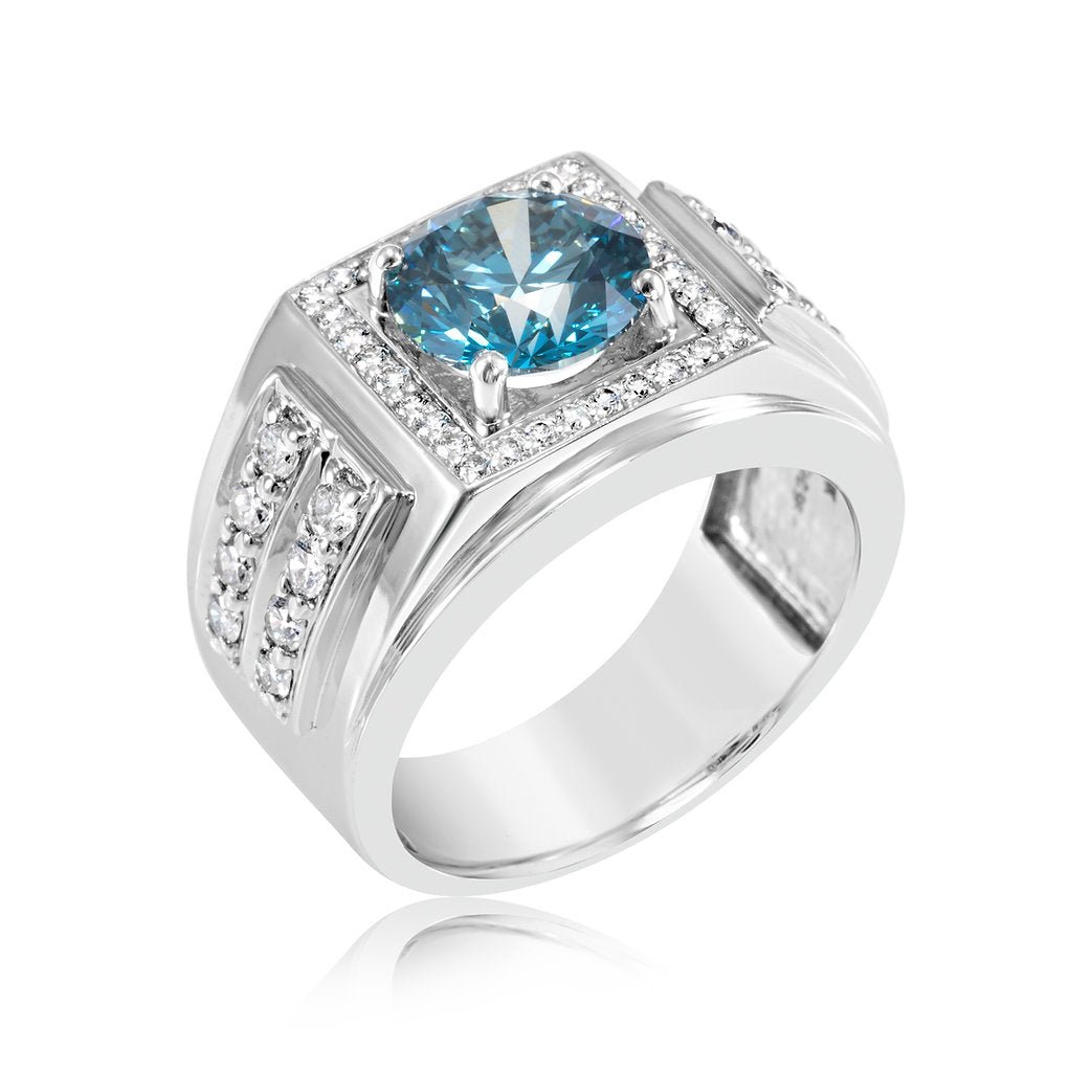 Fancy Blue Lab grown Diamond Ring 4.05ctw - Lotus Diamond