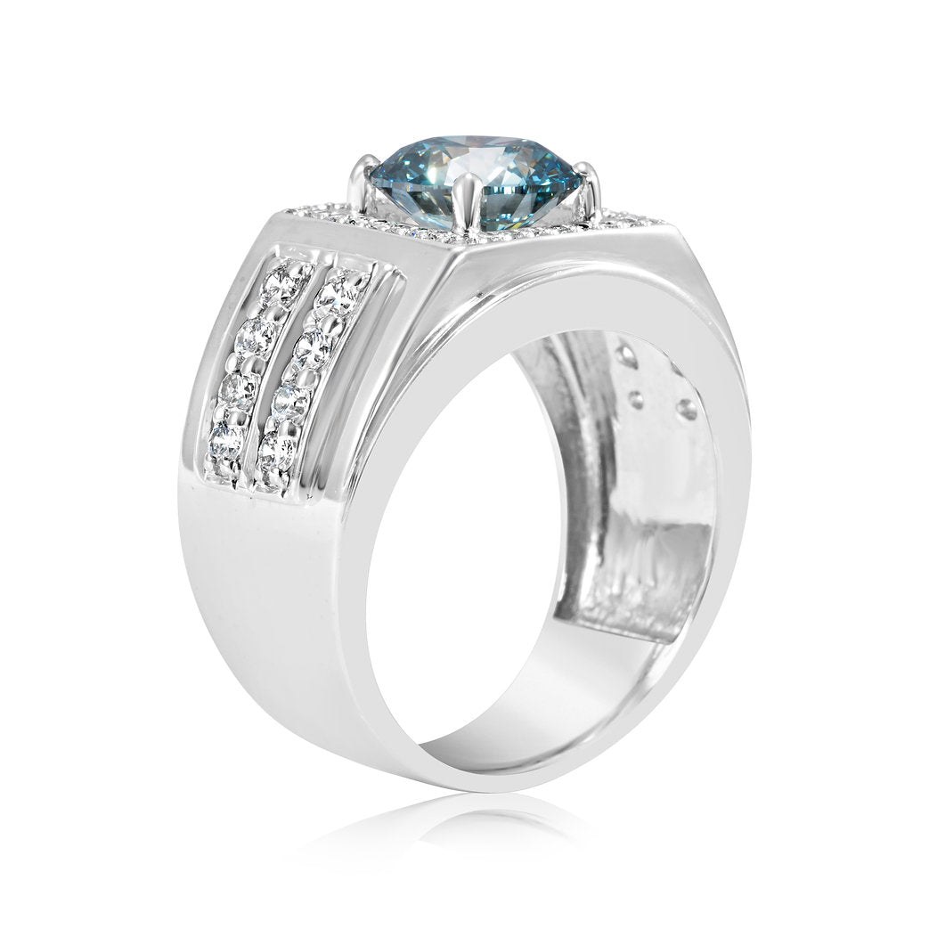 Fancy Blue Lab grown Diamond Ring 4.05ctw - Lotus Diamond