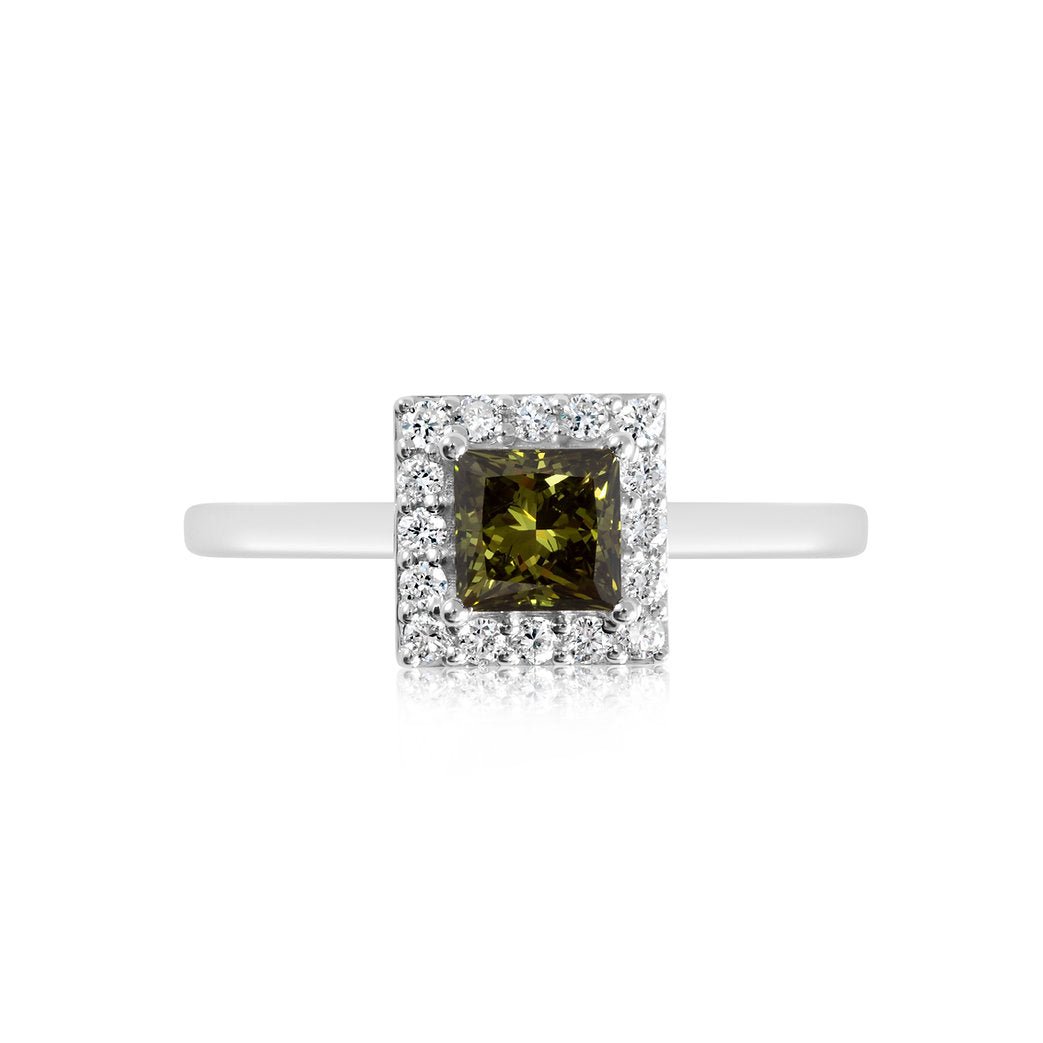 Fancy Green Princess Cut Lab Grown Diamond Ring 0.52 ct - Lotus Diamond