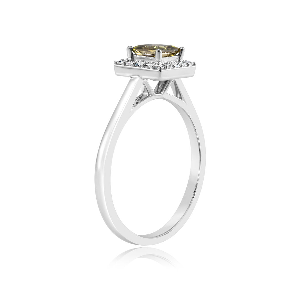 Fancy Green Princess Cut Lab Grown Diamond Ring 0.52 ct - Lotus Diamond