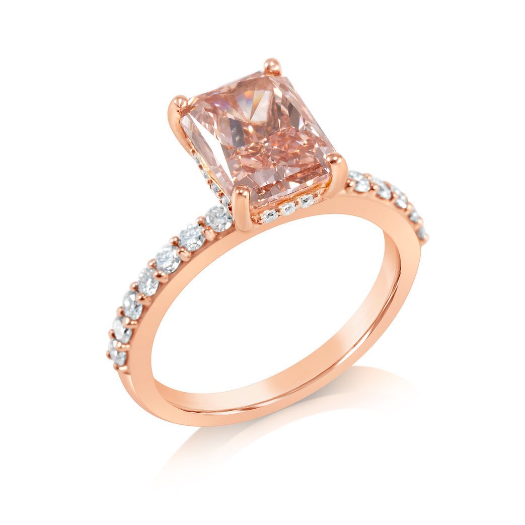 Fancy Pink Classic Rectangular Cultured Diamond Ring (3.12 carats) - Lotus Diamond