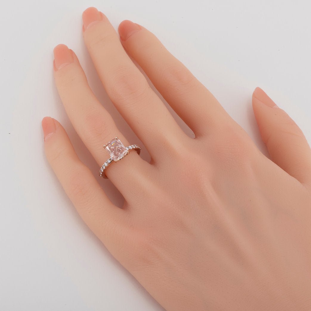 Fancy Pink Classic Rectangular Cultured Diamond Ring (3.12 carats) - Lotus Diamond