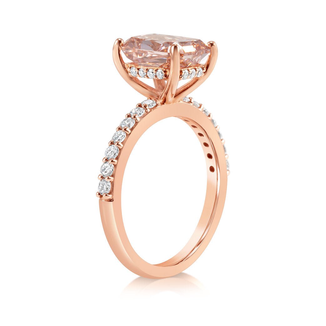 Fancy Pink Classic Rectangular Cultured Diamond Ring (3.12 carats) - Lotus Diamond
