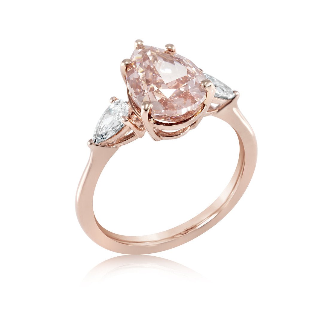Fancy Pink Pear Shaped Lab Grown Diamond Ring 3.97 ctw - Lotus Diamond