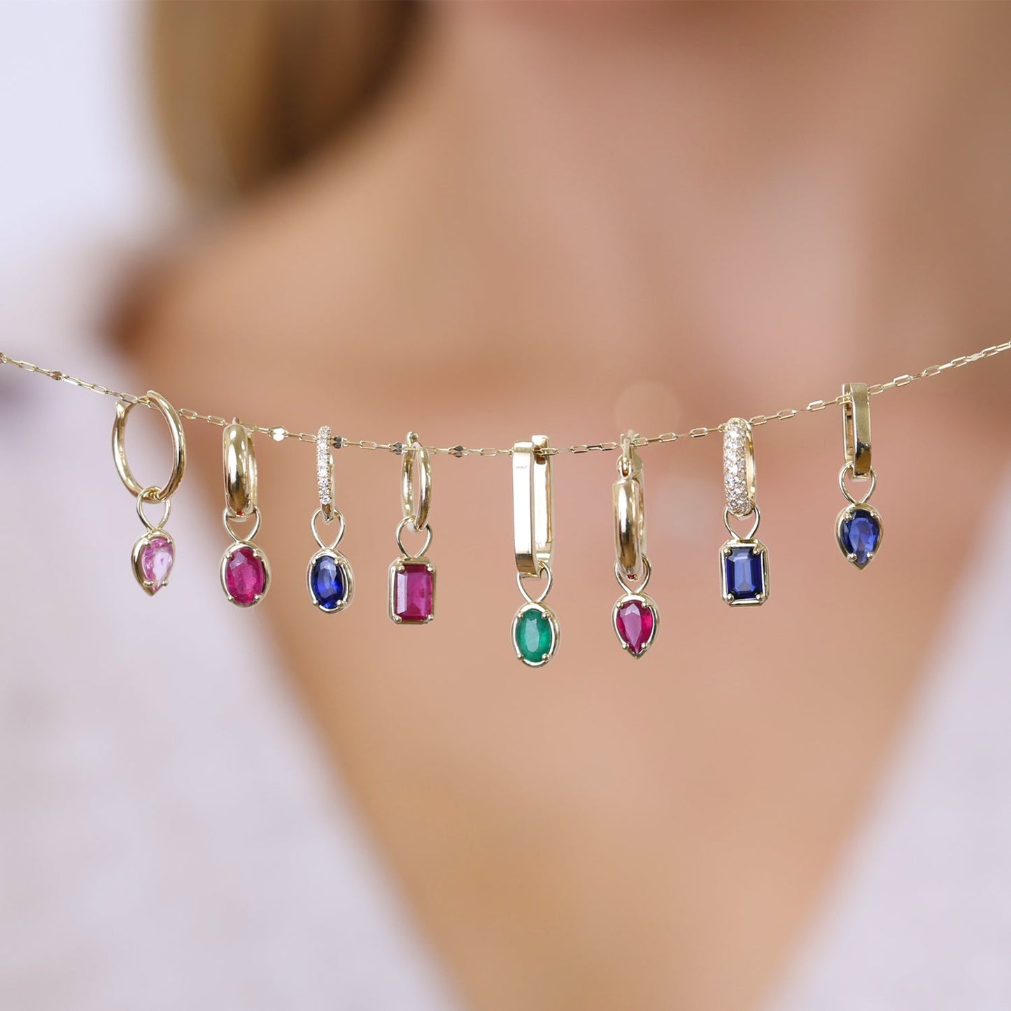 Gemstone Oval Huggie Charms - Lotus Diamond