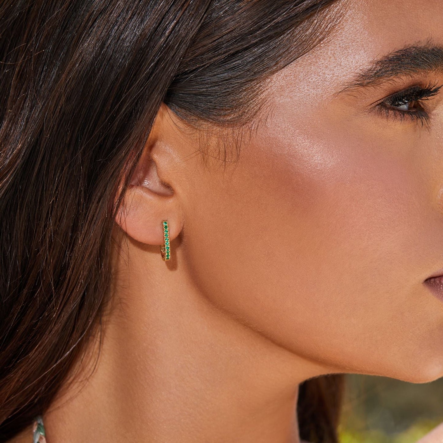 Gemstone Pave Paper Clip Huggie Earrings - Lotus Diamond