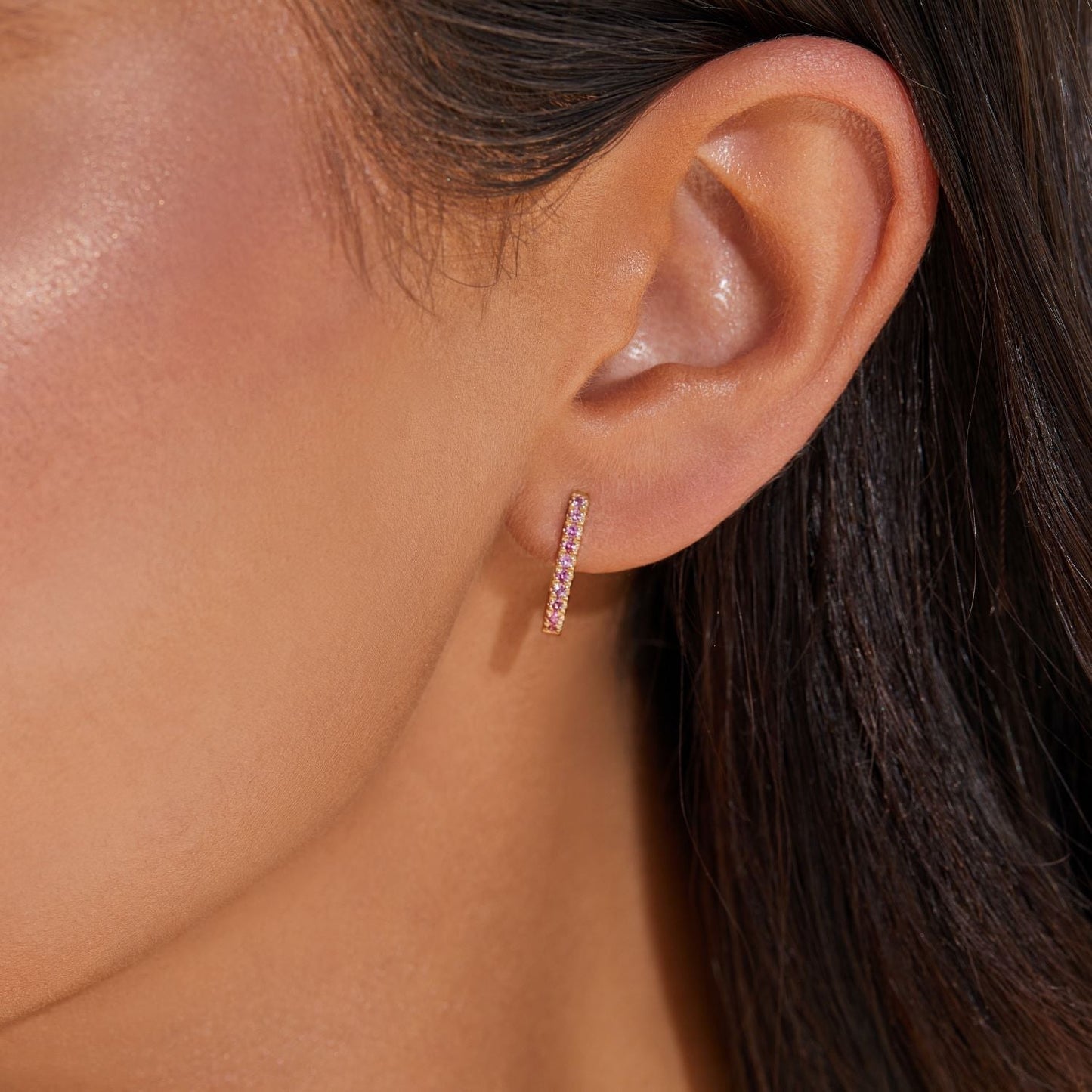 Gemstone Pave Paper Clip Huggie Earrings - Lotus Diamond