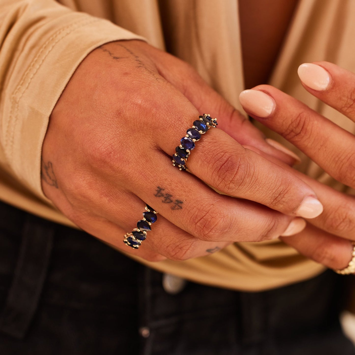 Genuine Blue Sapphire Oval Eternity Band - Lotus Diamond