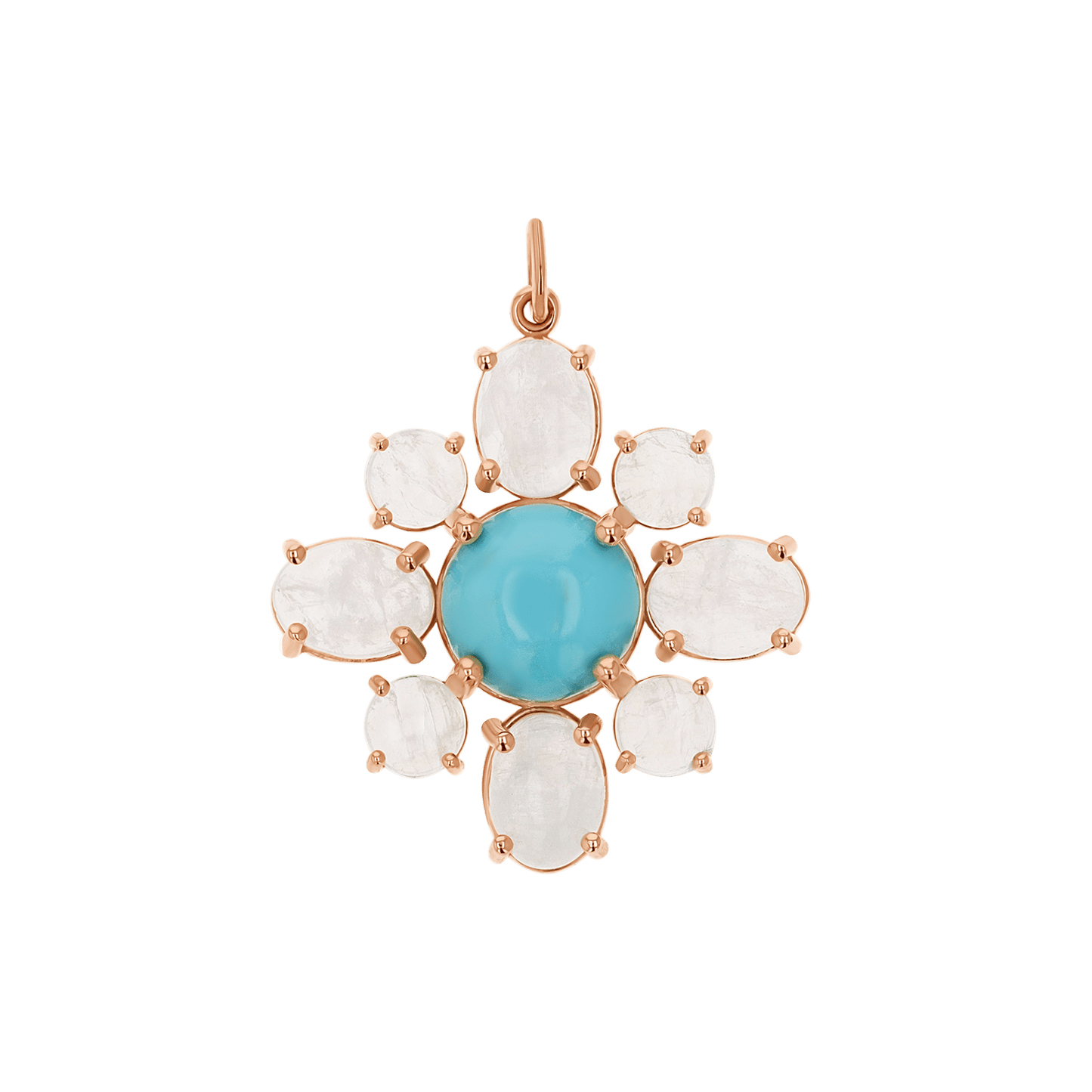 Genuine Turquoise Moonstone Fleur Charm - Lotus Diamond