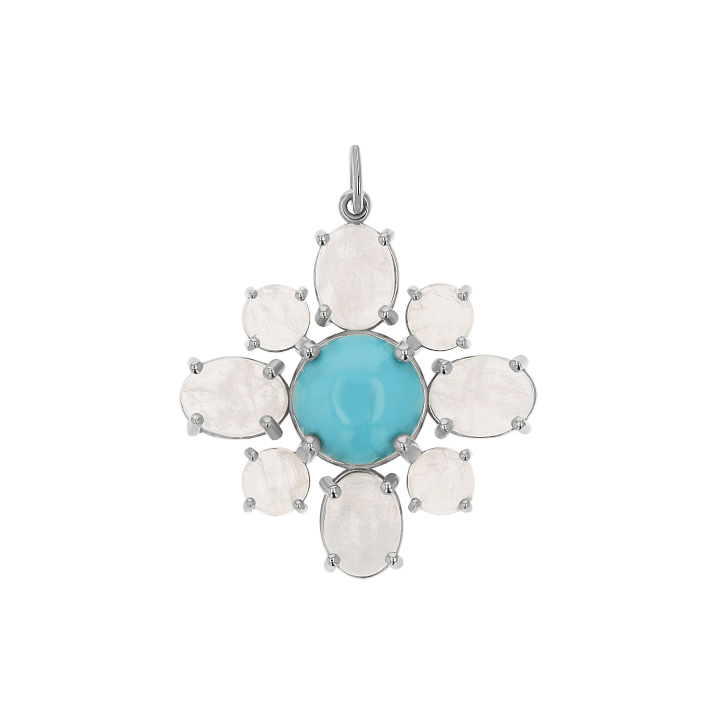 Genuine Turquoise Moonstone Fleur Charm - Lotus Diamond