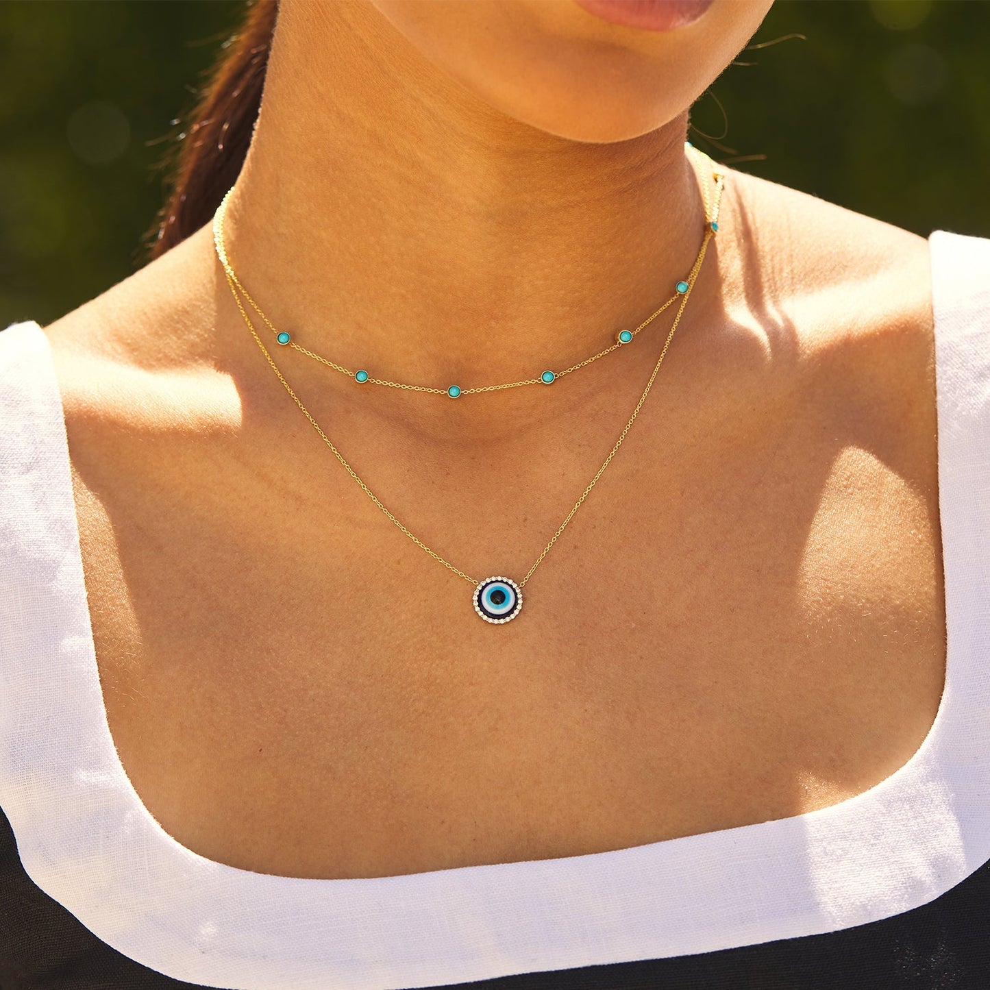 Genuine Turquoise Strand Necklace - Lotus Diamond