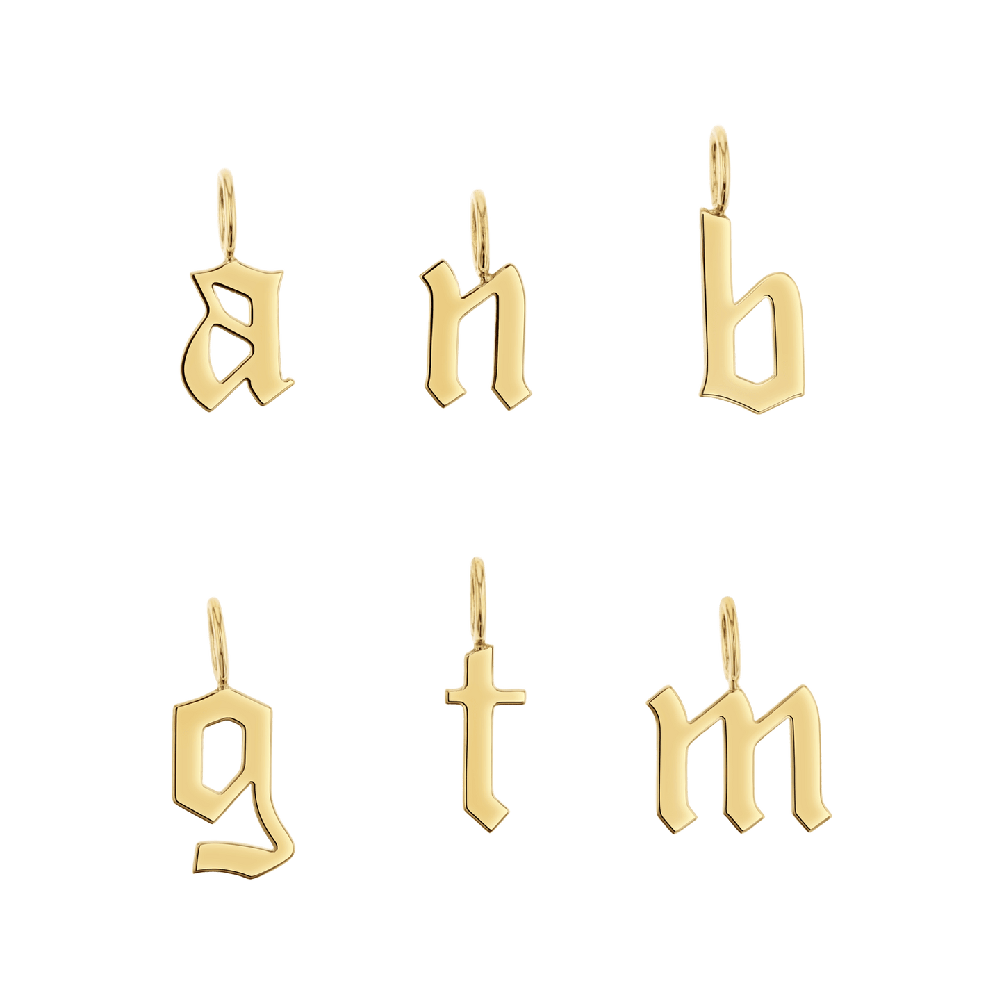 Gothic Old English Solid Initial Letter Charm - Lotus Diamond
