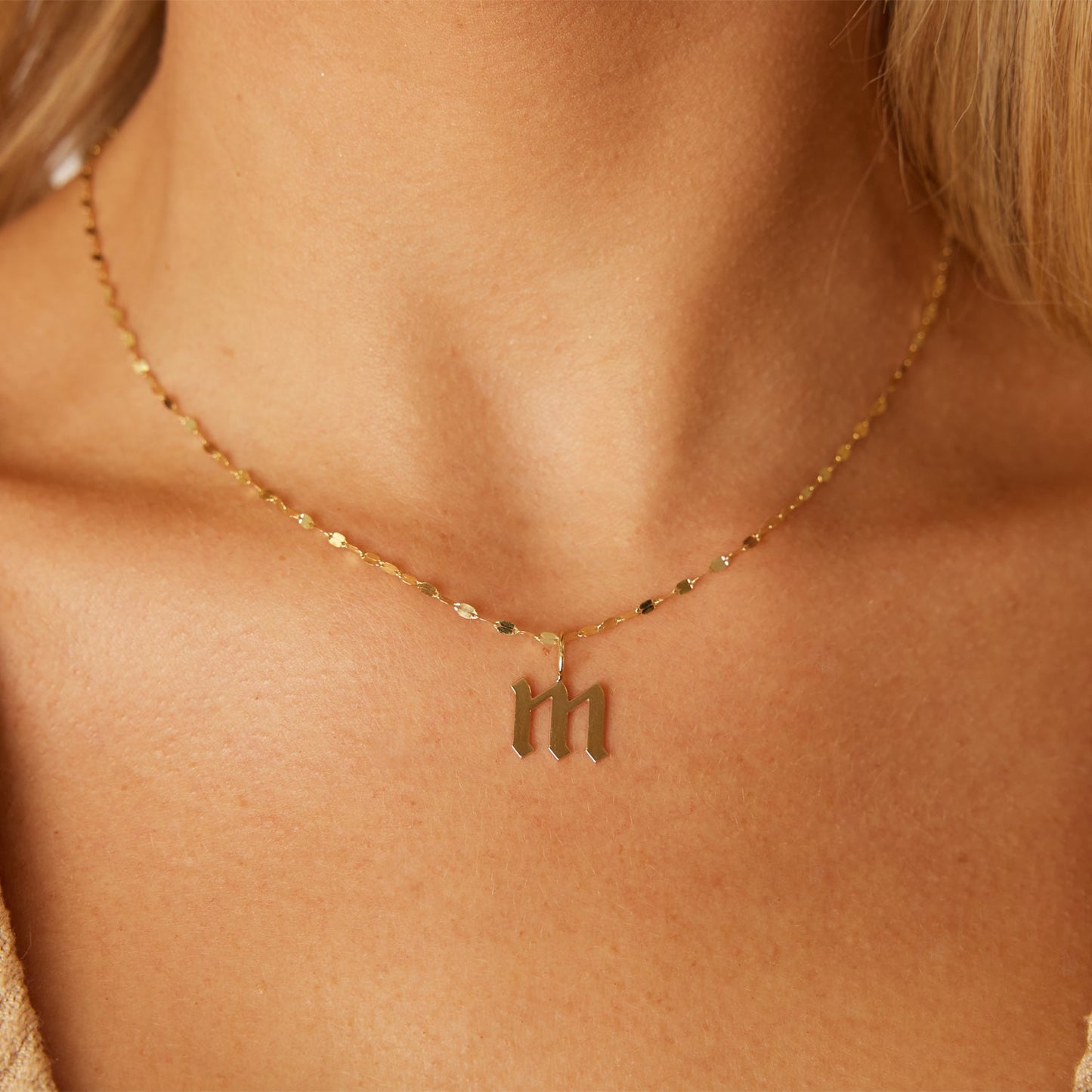 Gothic Old English Solid Initial Letter Charm - Lotus Diamond
