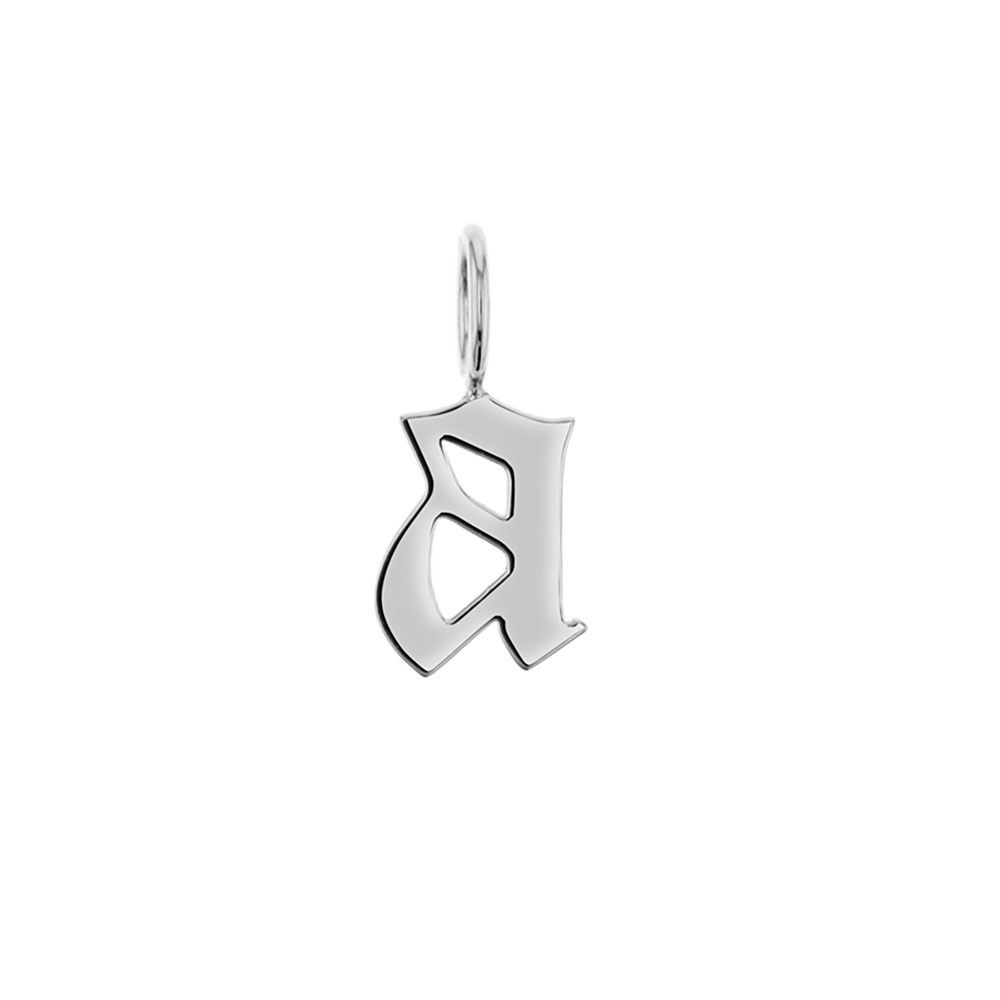 Gothic Old English Solid Initial Letter Charm - Lotus Diamond