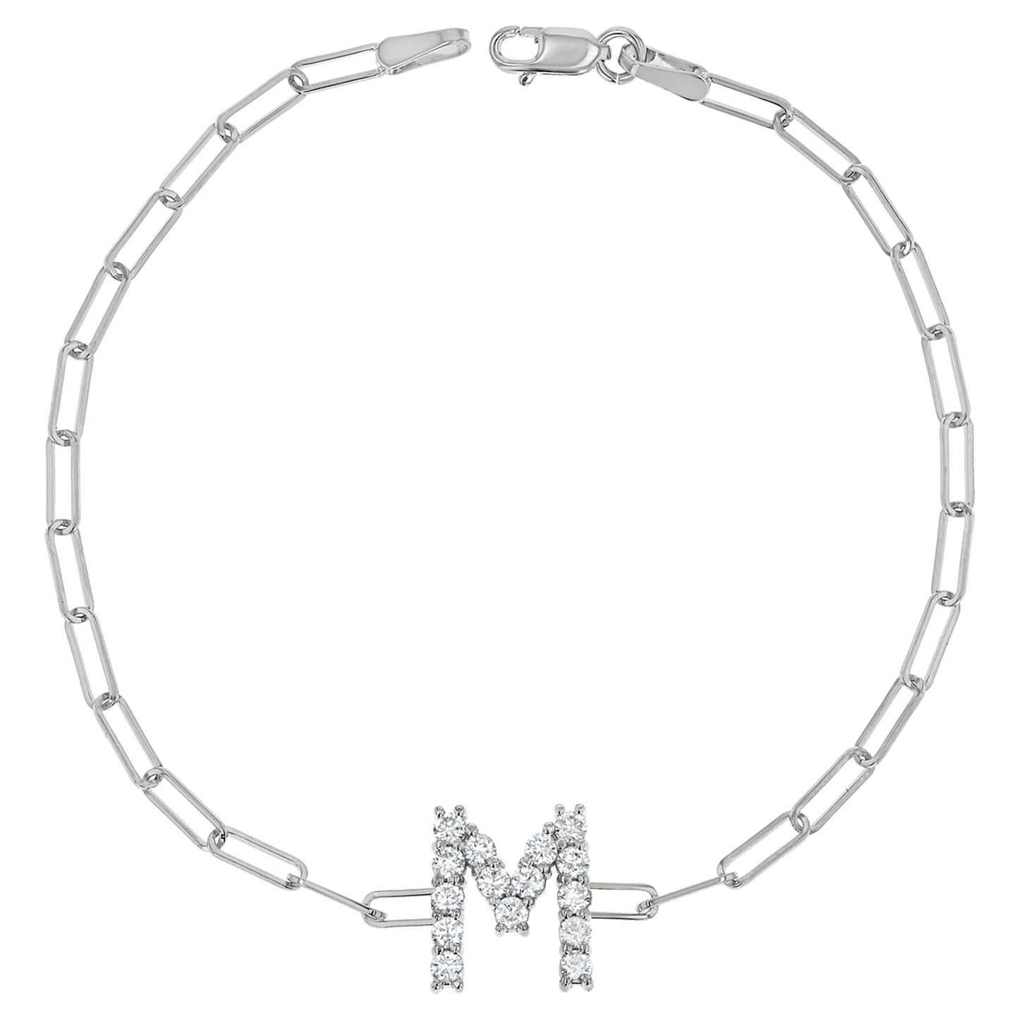 Grand Initial Paper Clip Bracelet - Lotus Diamond