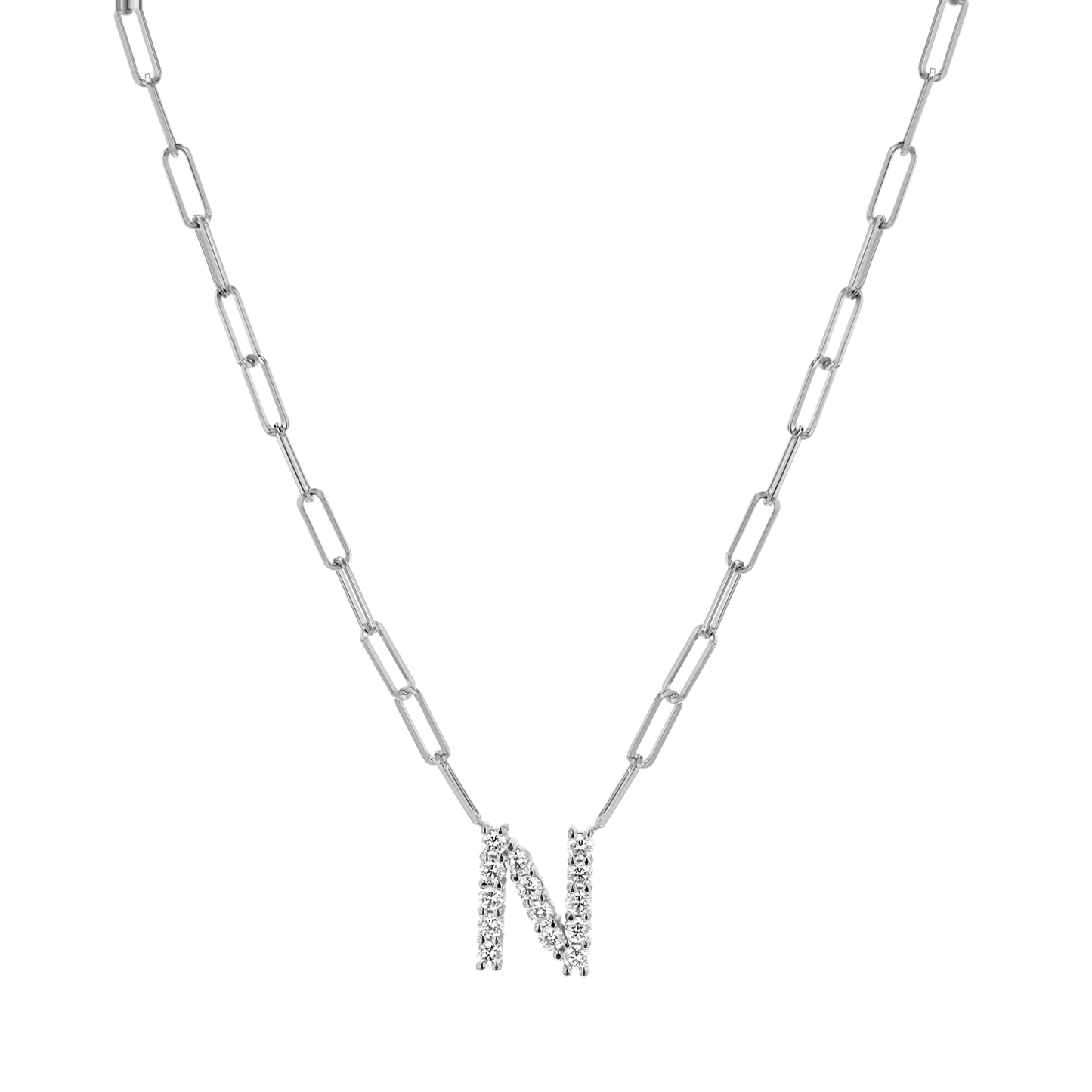Grand Initial Paper Clip Necklace - Lotus Diamond