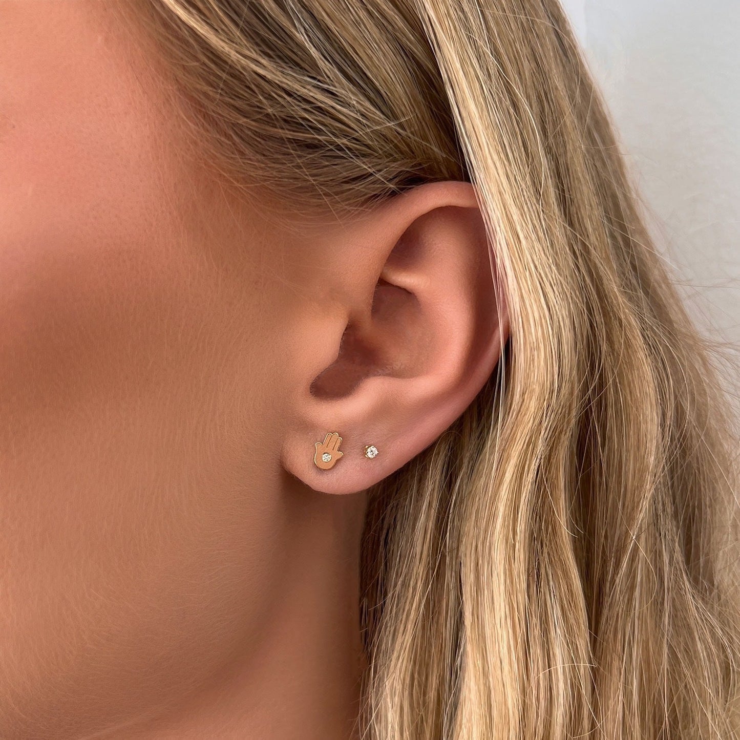 Hamsa Diamond Stud Earrings - Lotus Diamond