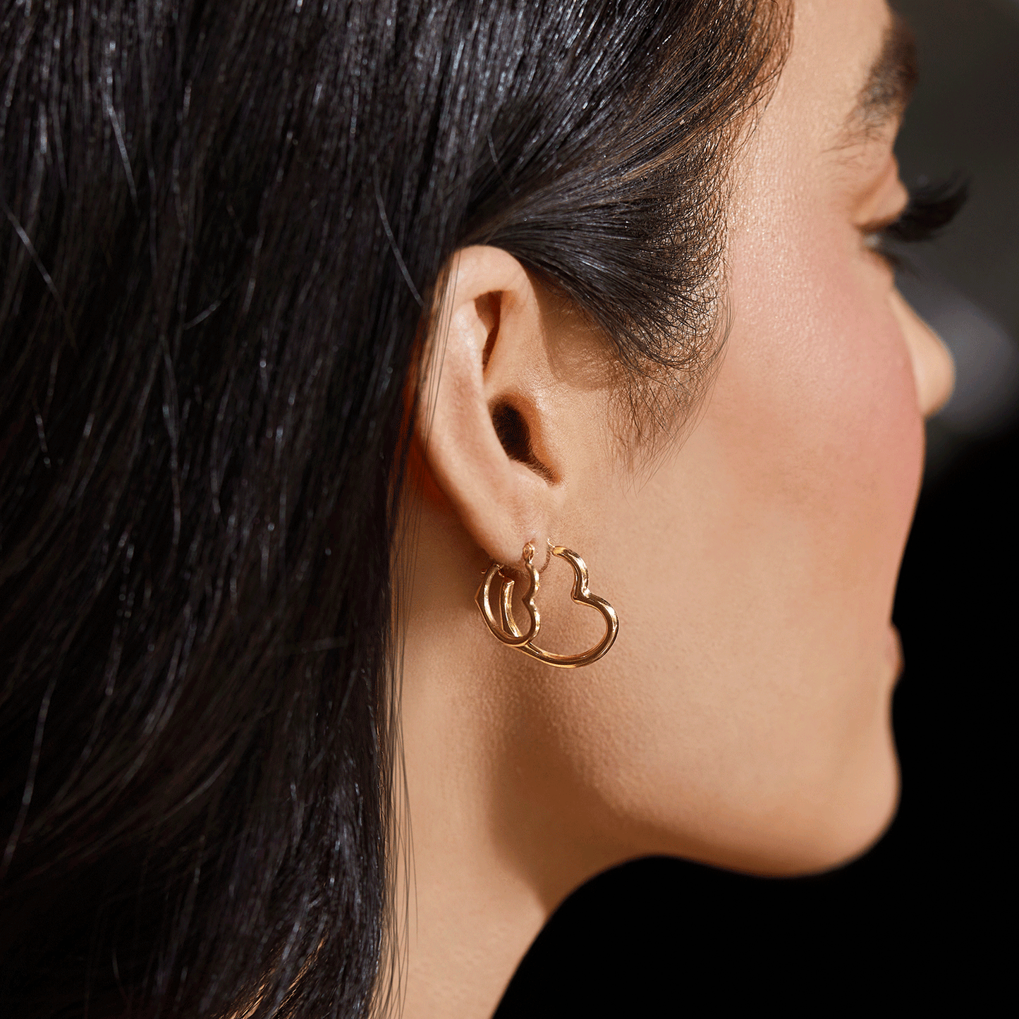 Heart Hoop Earrings - Lotus Diamond