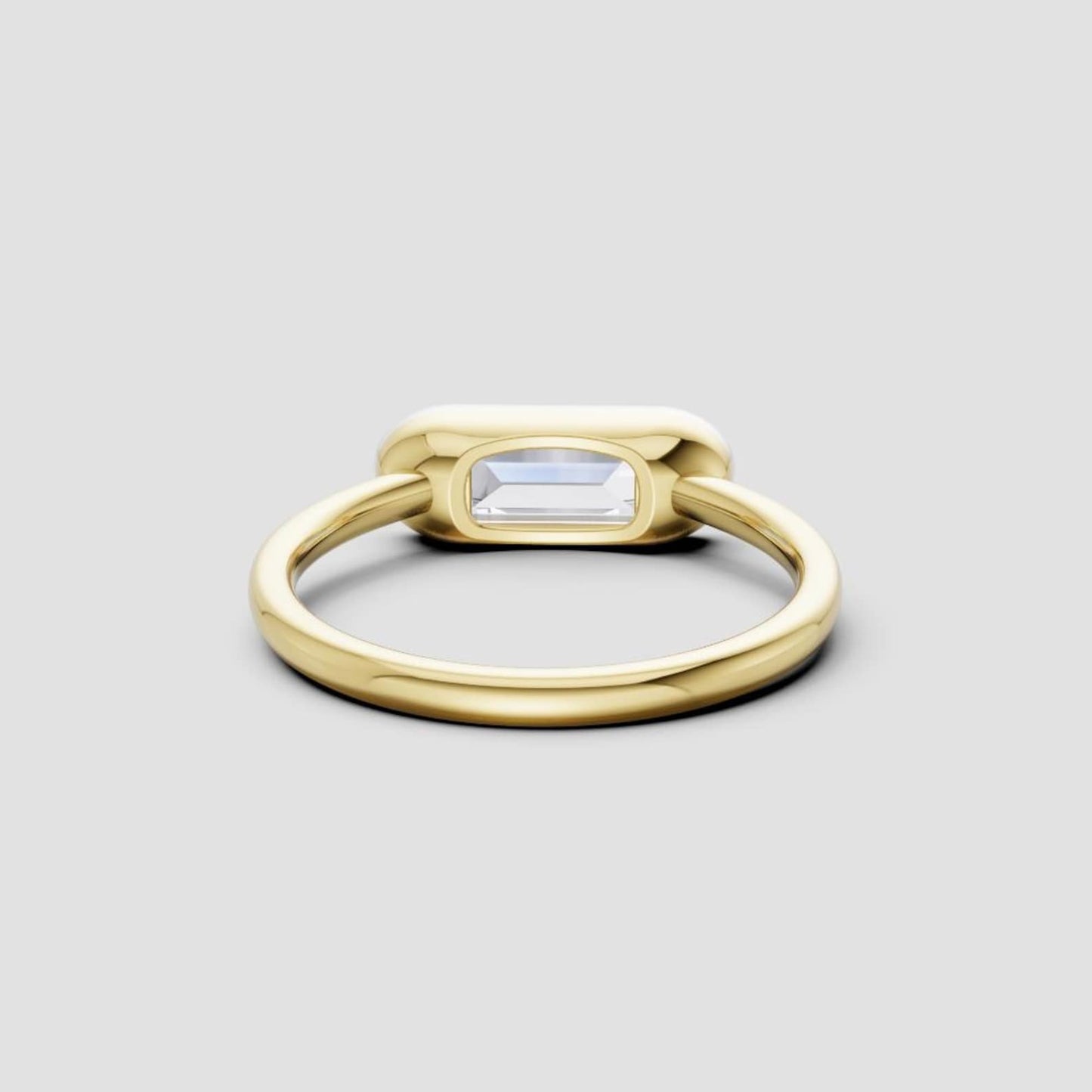 Emerald Cut East West Diamond Ring Gift for Her | Solid Gold Bezel Engagement Ring for Women | Minimalist Modern Wedding Ring Lotus Diamond