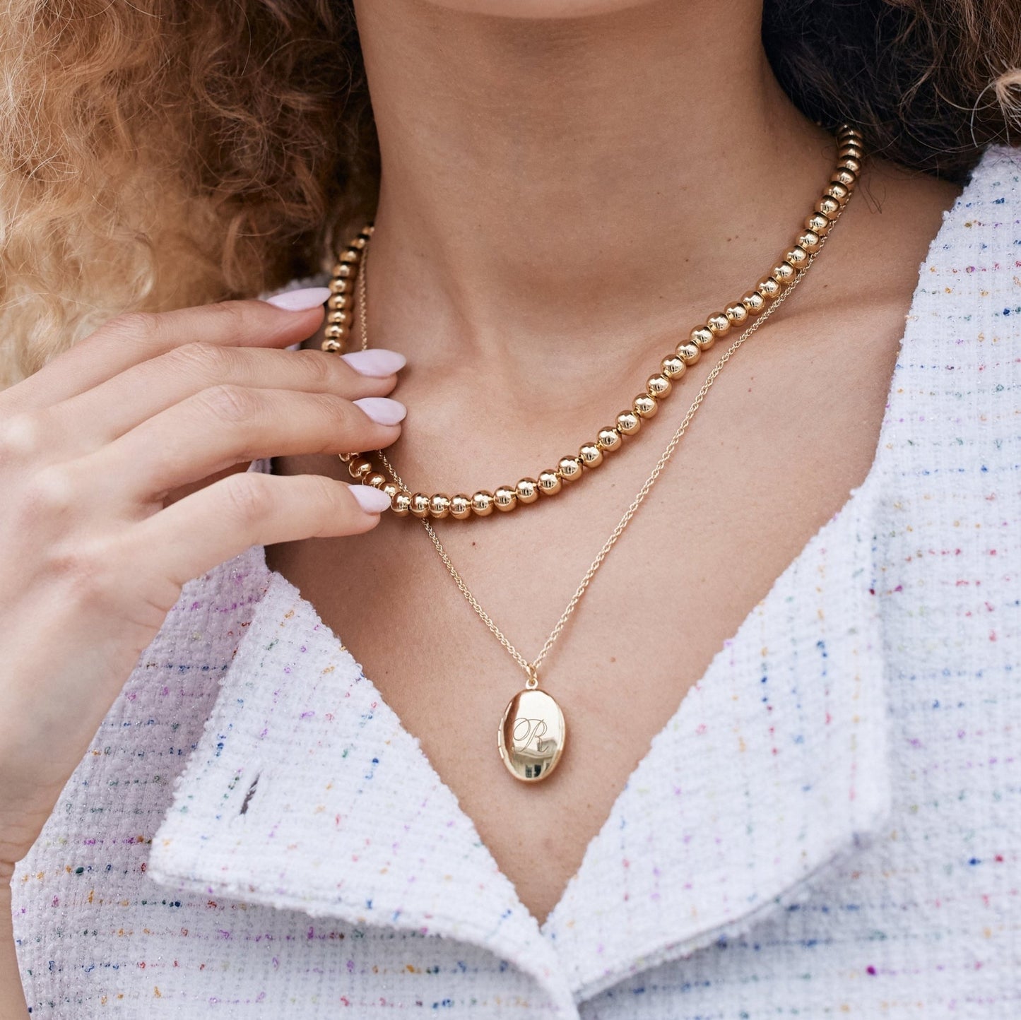 Isla Oval Locket Layering Set - Lotus Diamond