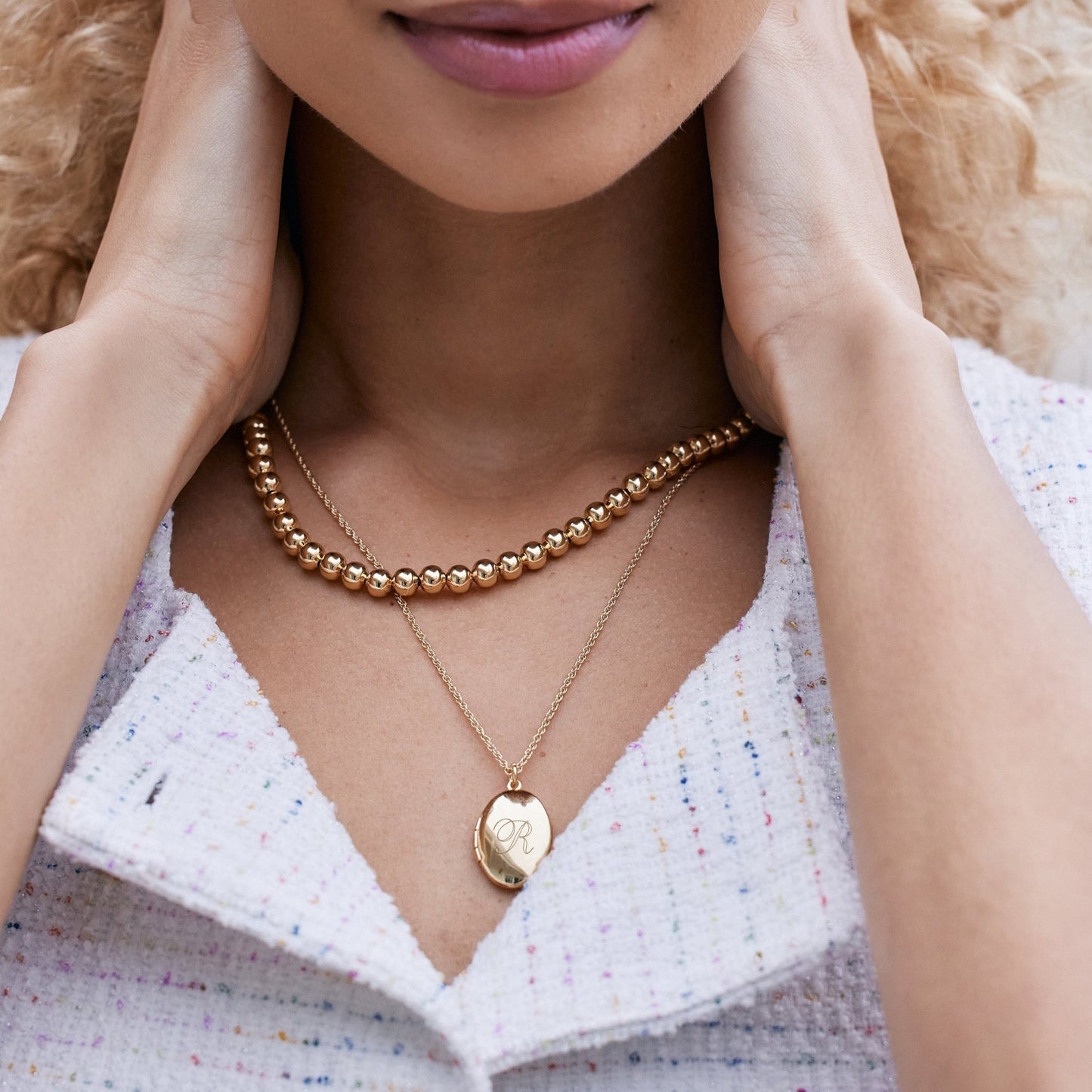 Isla Oval Locket Layering Set - Lotus Diamond