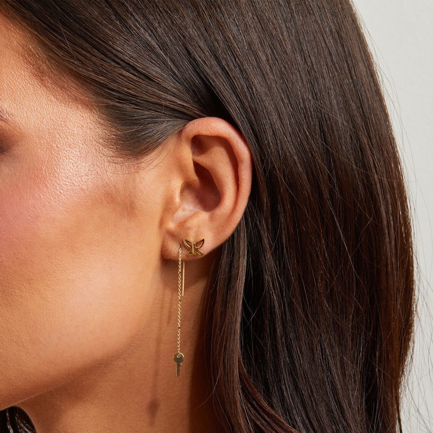 Key Sparkle Chain Threader Earring - Lotus Diamond