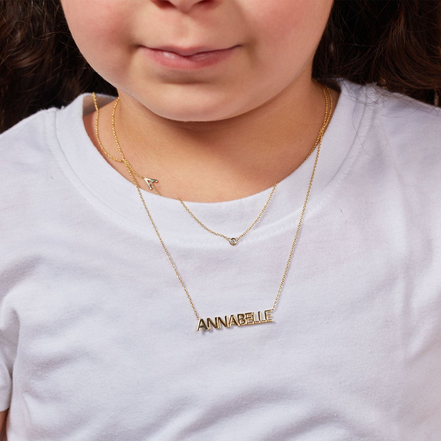 Kids Block Letter Name Necklace - Lotus Diamond